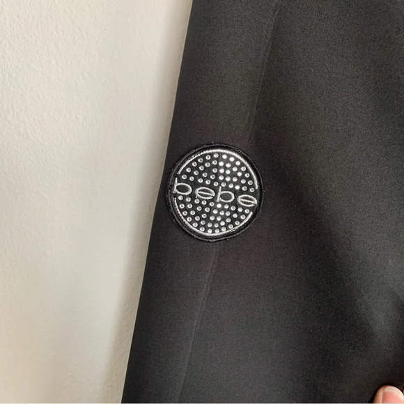 Bebe Black Moto Bomber Logo Jacket Size 2XL Rhinestones Sequin Jacket Y2K - Picture 4 of 11